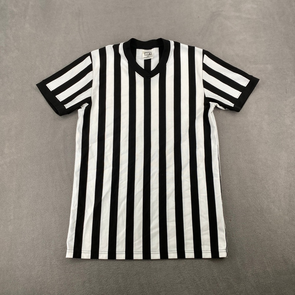 Dicks Sporting Goods Referee Shirt Mens Small Black White Striped V-Neck Jersey